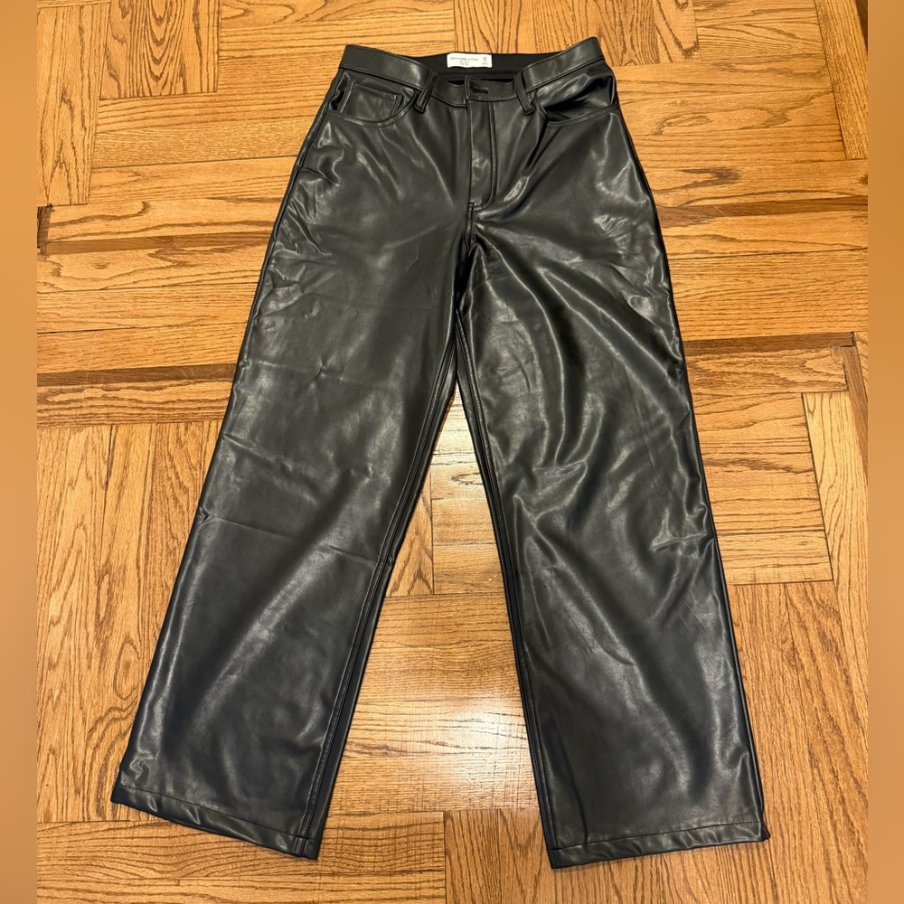 Abercrombie & Fitch Black Wide-Leg Leather Pants